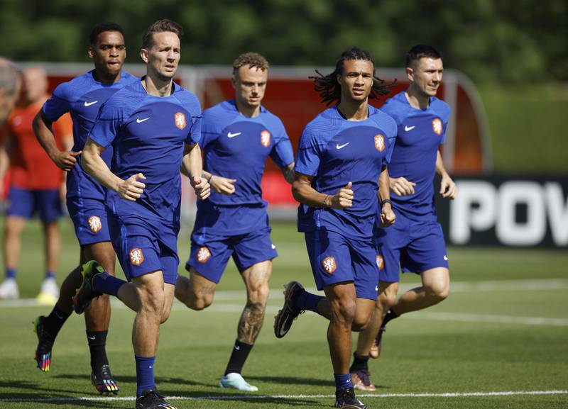Netherlands defender Nathan Ake with teammates during training. Reuters
