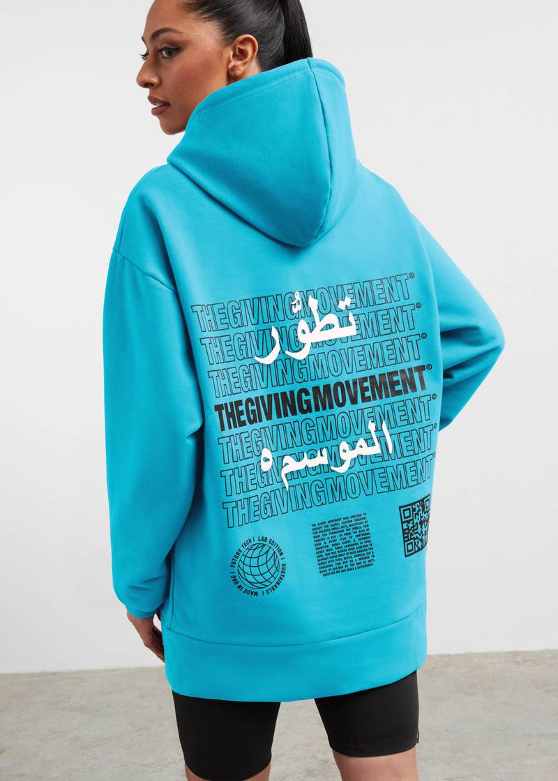 Oversized hoodie, printed in Arabic, now reduced to Dh350, The Giving Movement. Photo: The Giving Movement