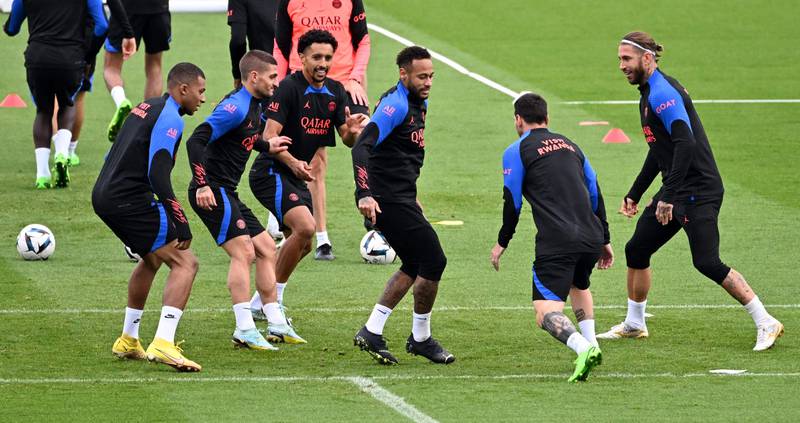 PSG players train in Paris on Friday. AFP