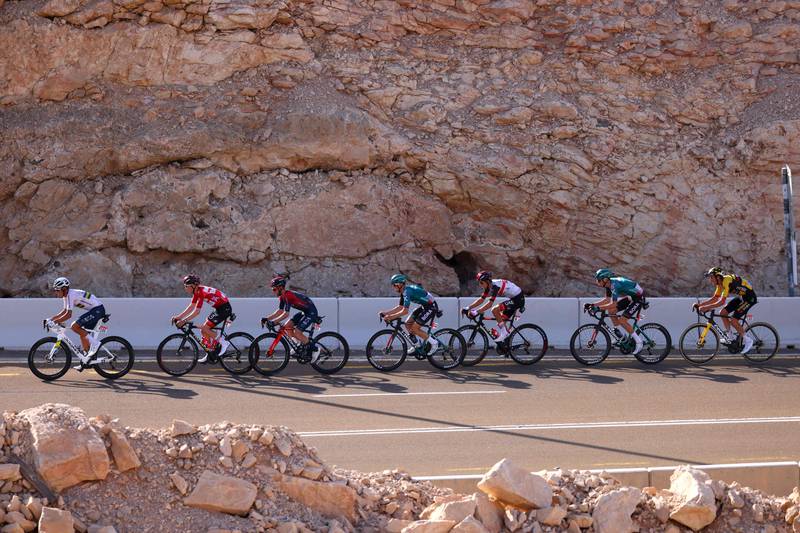 Riders compete during stage seven of the UAE Tour from Al Jahili Fort to Jebel Hafeet. AFP