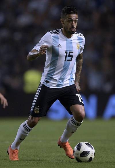 Argentina's Manuel Lanzini is pictured during the international friendly football match against Haiti at Boca Juniors' stadium La Bombonera in Buenos Aires, on May 29, 2018.  / AFP PHOTO / Juan MABROMATA