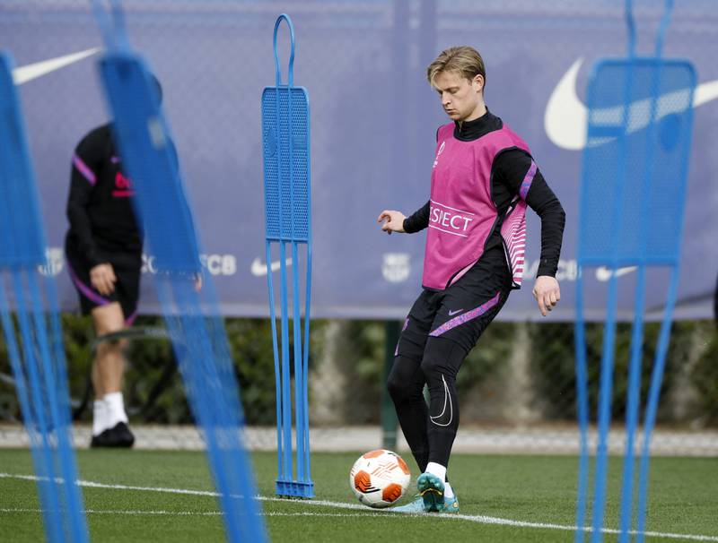 Barcelona midfielder Frenkie de Jong during training. Reuters