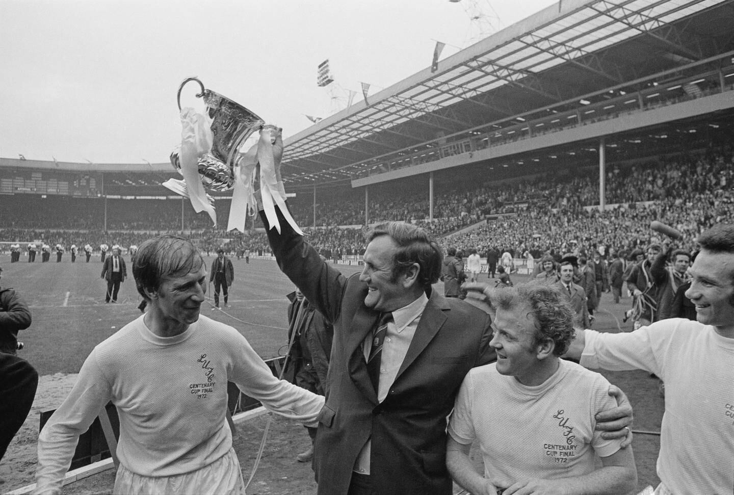 Liz Truss said she wanted to channel the spirit of Don Revie, centre, Leeds United's most successful manager who also coached the UAE national team. Getty 