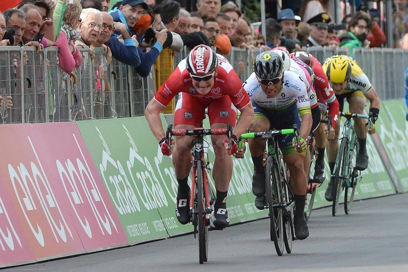 German rider Andre Greipel of Lotto Soudal team crosses the finish line to win the 12th stage of the Giro d’Italia 2016 from Noale to Bibione. Luca Zennaro / EPA