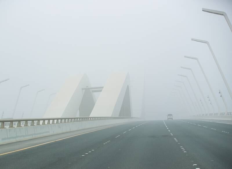 A foggy morning on the Sheikh Zayed Bridge in Abu Dhabi. Victor Besa / The National
