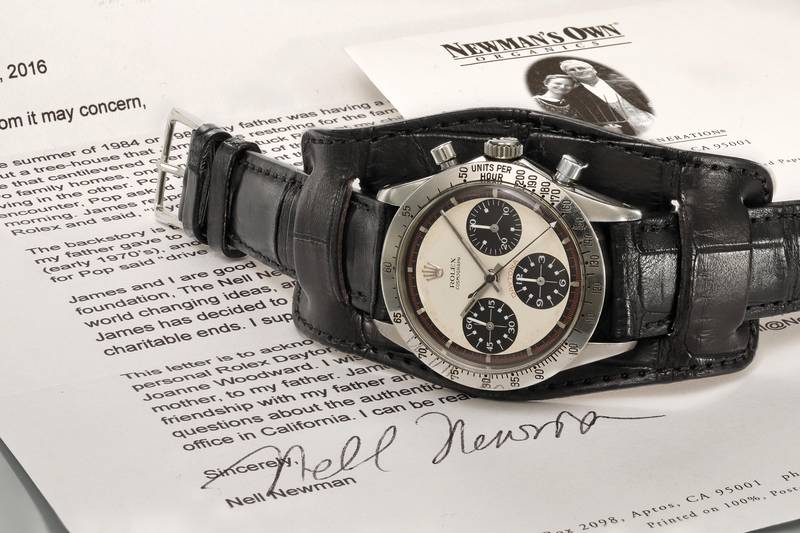 Paul Newman's watch, a 1968 Daytona Rolex, beat a world record selling at $17.8 million in a 12-minute auction. Courtesy of Phillip's Auction House