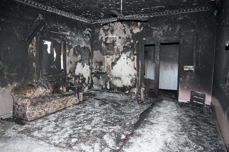 FUJAIRAH , UNITED ARAB EMIRATES , JAN 22 – 2018 :- Inside view of the house where seven Emirati children four girls and three boys died of smoke inhalation on Monday morning house fire at Rul Dhadna village in Fujairah.  (Pawan Singh / The National) For News. Story by Ruba Haza