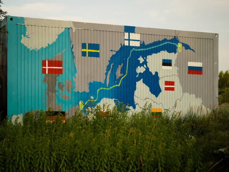 A mural showing the Russia-to-Germany Nord Stream pipeline whose output has been greatly reduced. AP