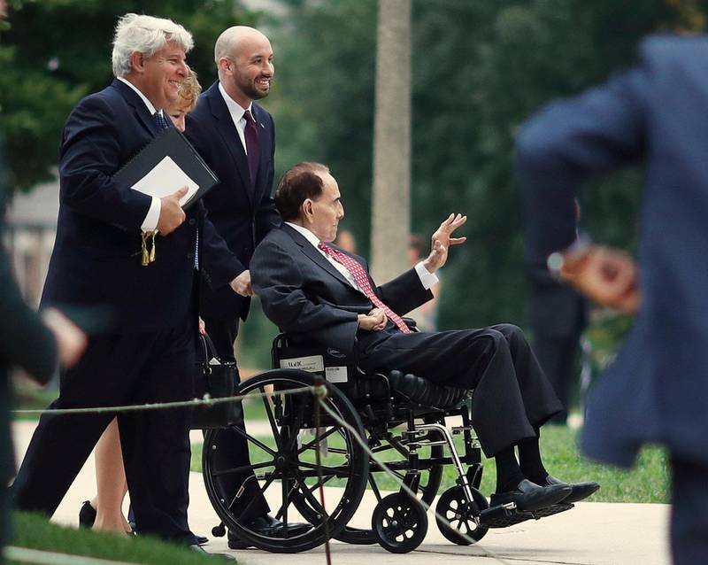 Former Senator Bob Dole arrives at the Washington National Cathedral ahead of a memorial service for John McCain. Reuters