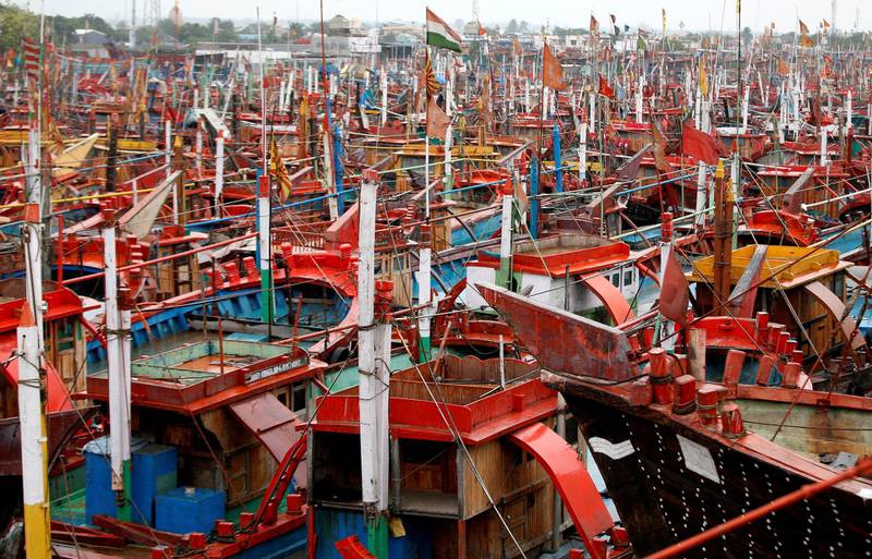 With cyclone Tauktae on its way fishing boats are docked at Veraval in the western state of Gujarat, India. Reuters