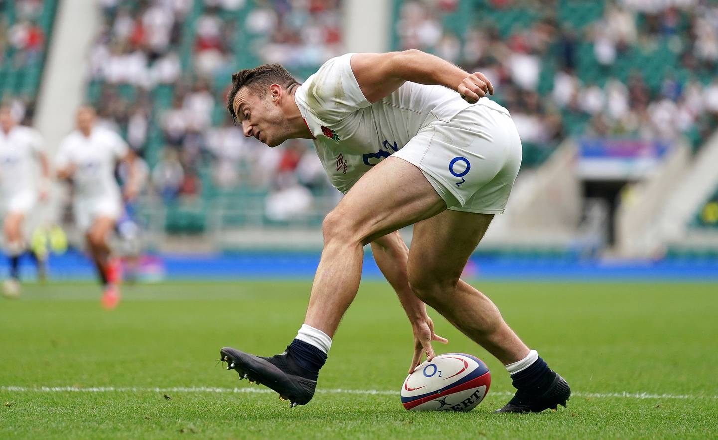 England's Adam Radwan scores a try during the Summer Series match at Twickenham against Canada. PA