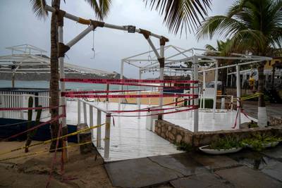 A restaurant is closed awaiting the arrival of Hurricane Norma at Los Cabos in Baja California state, Mexico, on October 20, 2023.  AFP