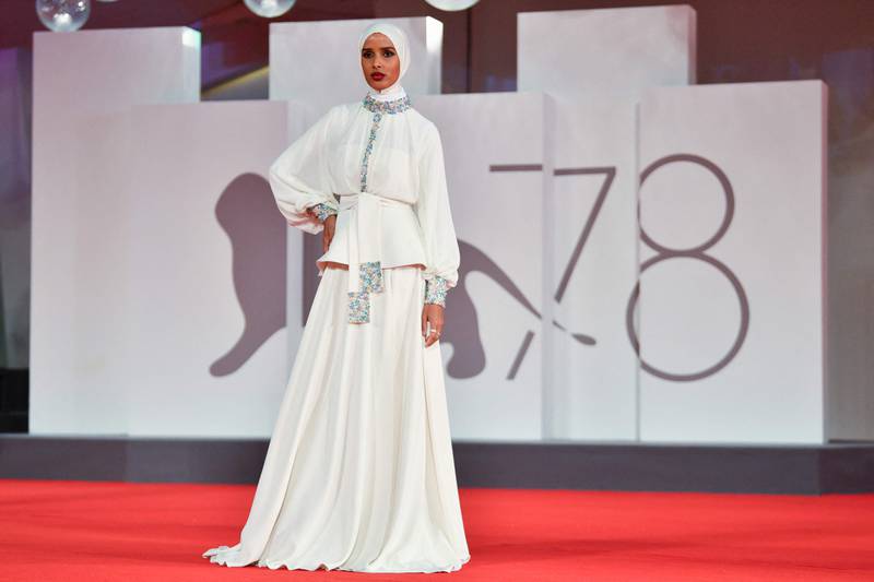 Somalian Norwegian model Rawdah Mohamed attends the red carpet for the premiere of 'The Last Duel' during the 78th Venice International Film Festival on September 10, 2021. AFP