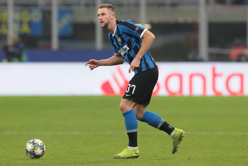 MILAN, ITALY - DECEMBER 10:  Milan Skriniar of FC Internazionale in action during the UEFA Champions League group F match between FC Internazionale and FC Barcelona at Giuseppe Meazza Stadium on December 10, 2019 in Milan, Italy.  (Photo by Emilio Andreoli/Getty Images)