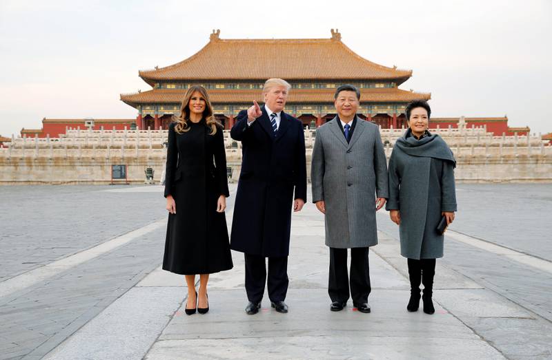 US president Donald Trump and first lady Melania visit the Forbidden City with China's President Xi Jinping and first lady Peng Liyuan in Beijing, China. Jonathan Ernst / Reuters