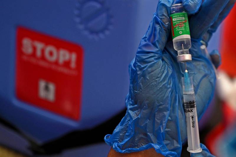 A health worker prepares the jab of the Covishield Covid-19 vaccine in a residential area in Chennai. AFP