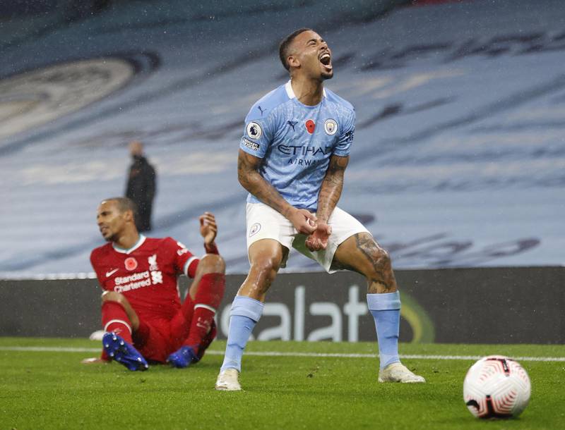 City's Gabriel Jesus shows his frustration at the Etihad. EPA