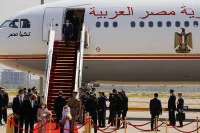 Egyptian President Abdel Fattah El-Sisi arrives at Baghdad International Airport in Baghdad. Reuters