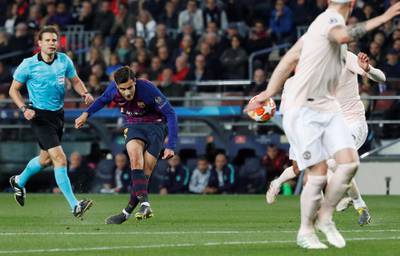 Barcelona's Philippe Coutinho scores their third goal. Reuters