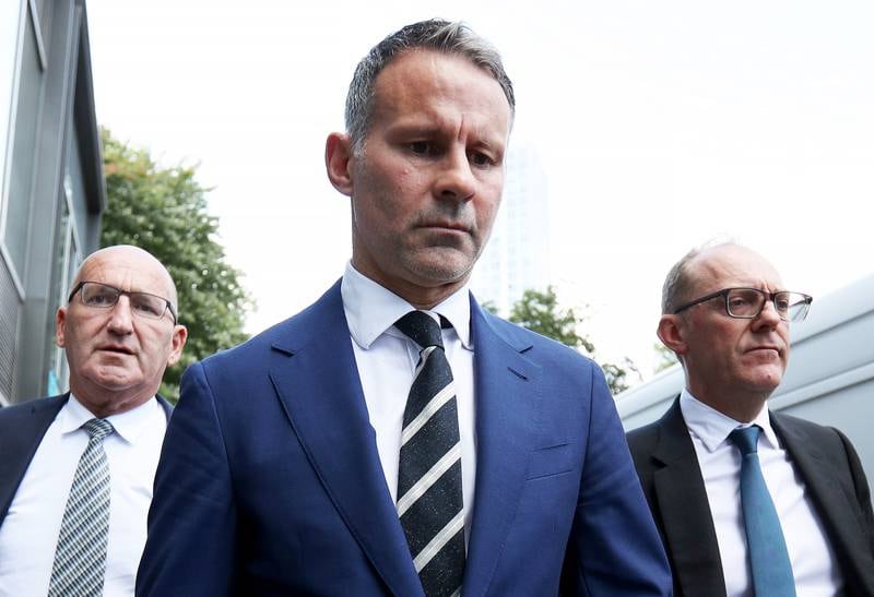 Ryan Giggs arriving at Manchester Crown Court in August during his trial. He is to face a re-trial on charges of domestic abuse after a jury failed to reach verdicts. Getty