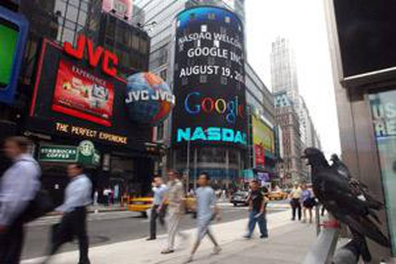 The Google advertising sign has been on show in Times Square, New York, since its stock began trading in August 2004.