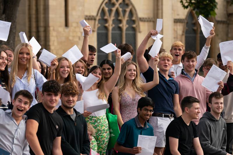 Students at Norwich School receive their A-Level results. PA