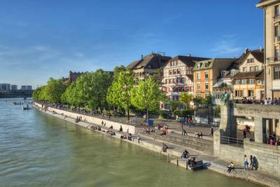 A view across the Rhine in Basel, Switzerland. The river neatly splits the city into two main districts: Grossbasel and Kleinbasel. Getty Images