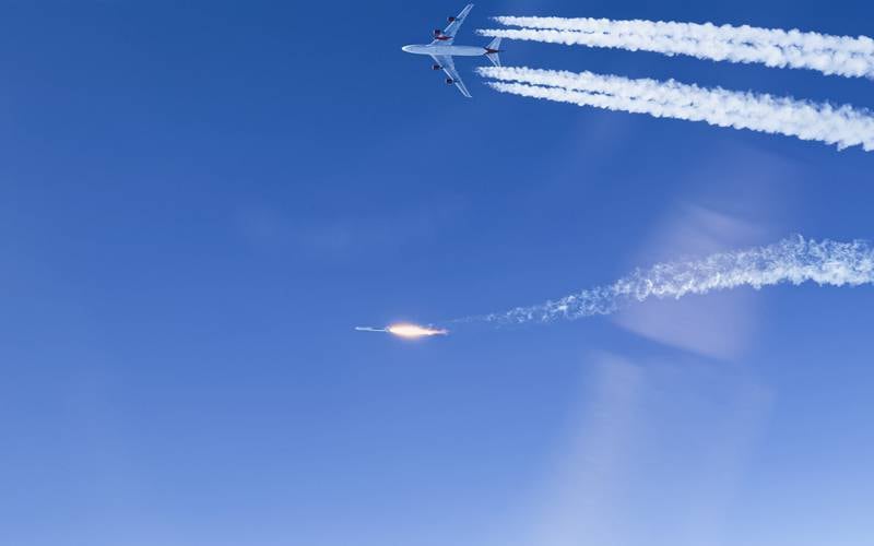 Virgin Orbit's LauncherOne rocket ignites moments after being released by an aircraft in January 2021. Photo: Virgin Orbit