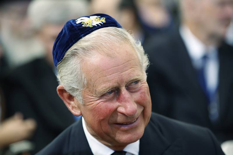 König Karl III., damaliger Prinz von Wales, nimmt 2016 an der Beerdigung des ehemaligen israelischen Premierministers Shimon Peres teil. AP