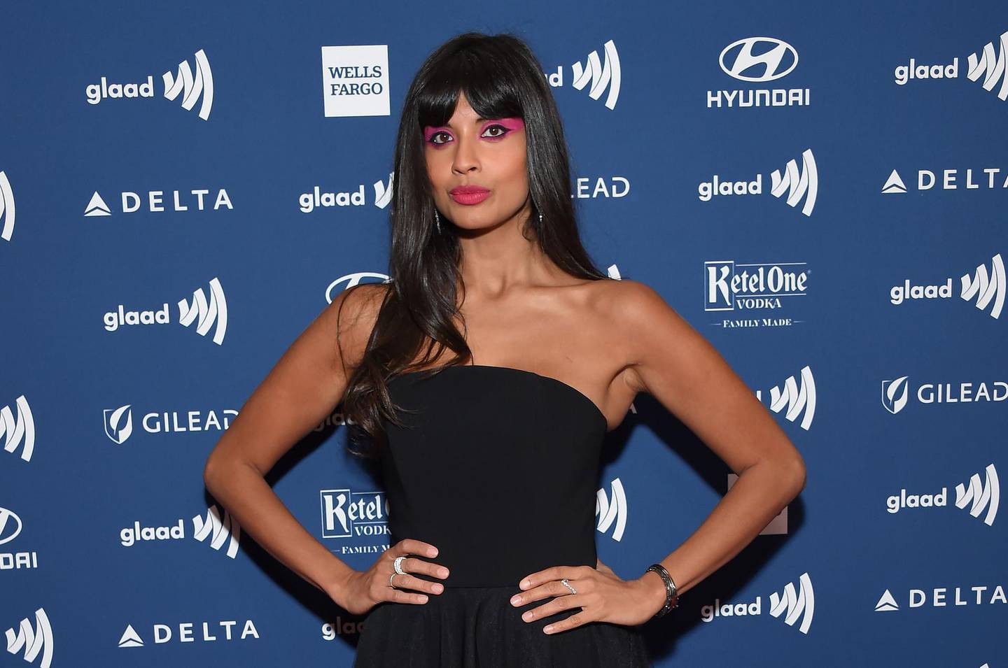 Actress Jameela Jamil arrives at the 30th Annual GLAAD Media Awards at the Beverly Hilton Hotel in Beverly Hills on March 28, 2019. / AFP / LISA O'CONNOR
