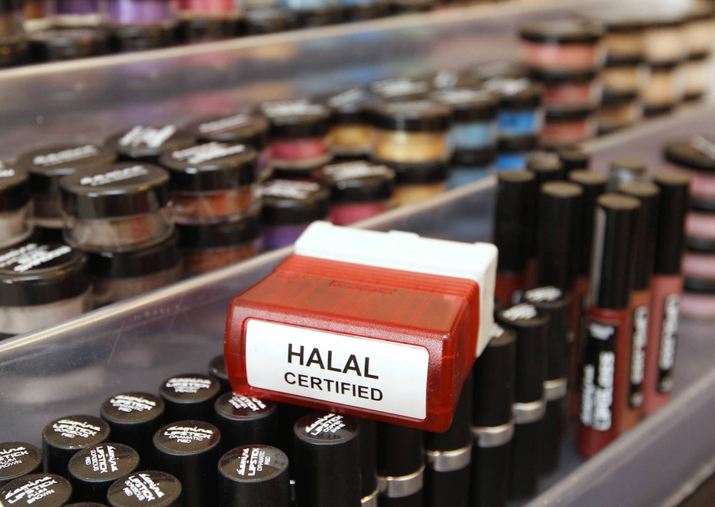 A halal certified stamp lies on a make-up table in Birmingham, central England. The UAE is close to creating a global certification network for halal accreditation. Darren Staples / Reuters