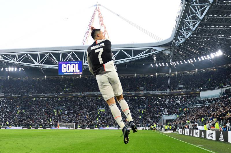 Cristiano Ronaldo celebrates after scoring Juve's second goal. Reuters