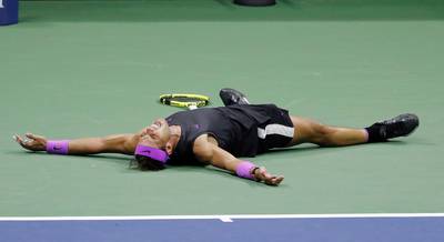 Rafael Nadal of Spain reacts after defeating Daniil Medvedev of Russia. AFP