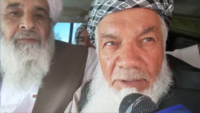 Ismail Khan, a veteran local commander leading militia resistance in Herat, Afghanistan, speaks to Taliban media while in custody. Taliban handout via Reuters