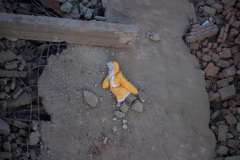 A coat sits among the rubble in the aftermath of a residential building collapse in Gesr Al Suez, Cairo. EPA