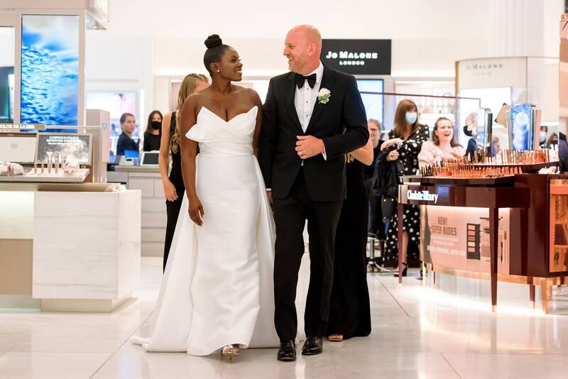 The Sains family’s wedding included a tour of the store, a shopping spree at the Shoe Galleries, a wedding lunch at Brasserie of Light, and a screening of 'Grease'.