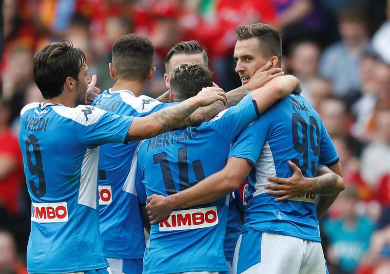 Napoli's Arkadiusz Milik celebrates scoring their second goal. Reuters