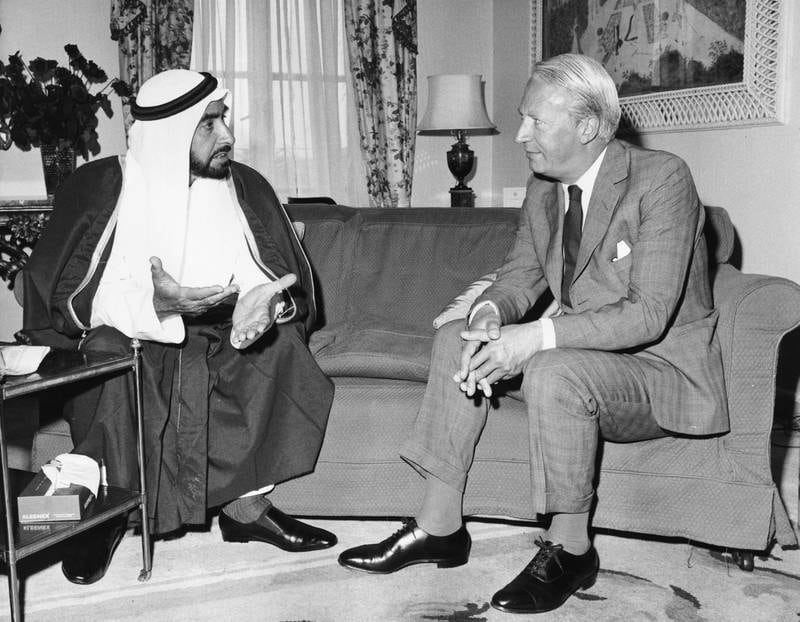 Sheikh Zayed and UK Prime Minister Edward Heath at the Dorchester Hotel, London, June 16 1969. Getty Images