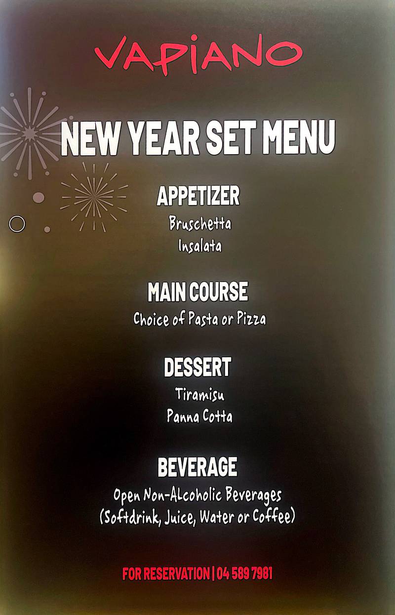 Vapiano's menu to ring in the New Year. Photo: Vapiano