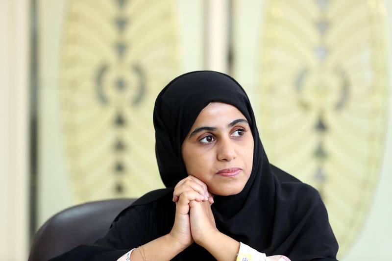 Ras Al Khaimah, United Arab Emirates - July 08, 2019: Azza Obaid Ali Embasi Alshehhi, Principal. Al Qassimi Foundation has invited us to Saeed bin Jubair Secondary School where they have pioneered a programme to improve behaviour and reduce absenteeism. Monday the 8th of July 2019. Ras Al Khaimah. Chris Whiteoak / The National