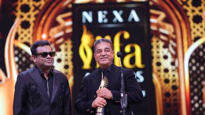 Kamal Haasan being honoured with the Outstanding Achievement in Indian Cinema award by A R Rahman