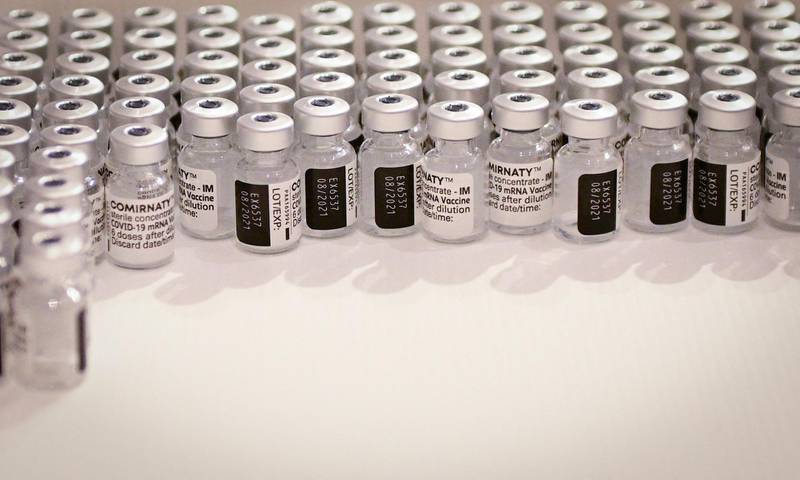 Vials of the Pfizer-BioNTech vaccine at a vaccination center in Paris, France. AFP