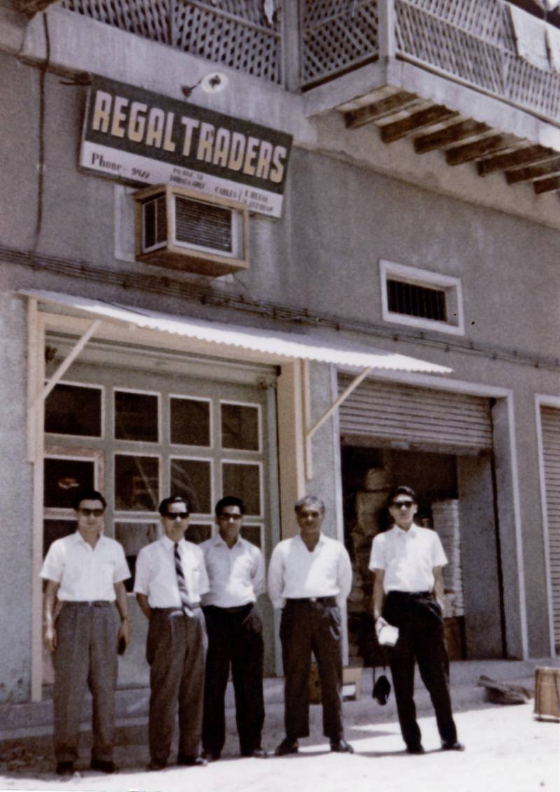 From the archives of Regal Traders in 1960 in Bur Dubai with a visiting Japanese delegation. The textile company is among Dubai’s oldest firms. Courtesy: Shroff family