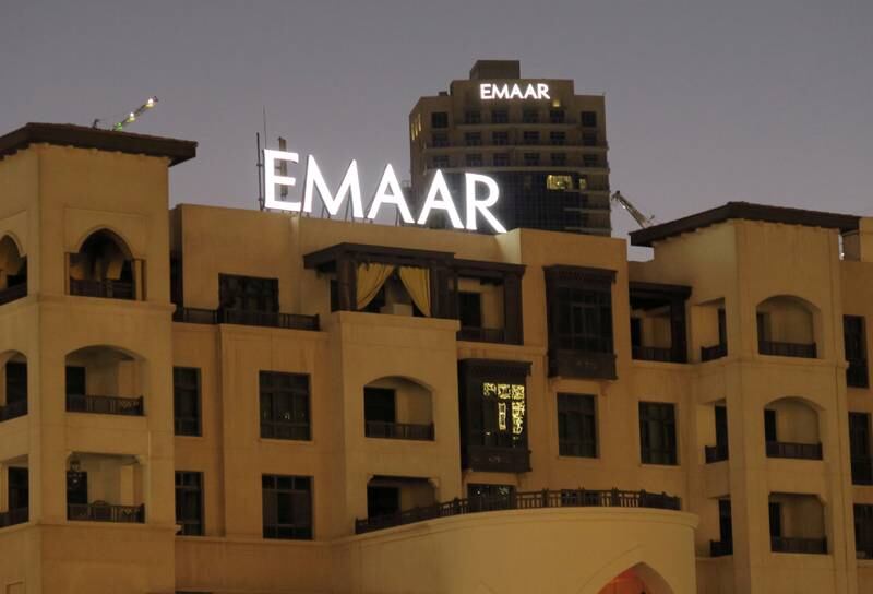 FILE PHOTO: A logo of Dubai's Emaar Properties is seen on a building in Dubai, United Arab Emirates January 12, 2018. REUTERS/Ahmed Jadallah/File Photo