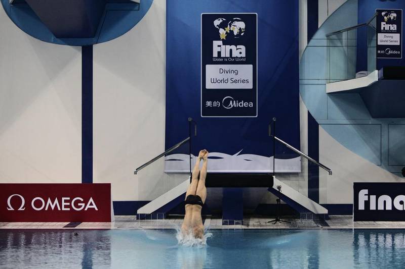 Action at the 2013 Diving World Series event in Dubai at Hamdan Sports Complex. Lee Hoagland / The National