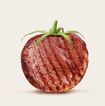 Steak as a tomato. Great idea for restaurant or salad steak bar promotion. Getty Images
