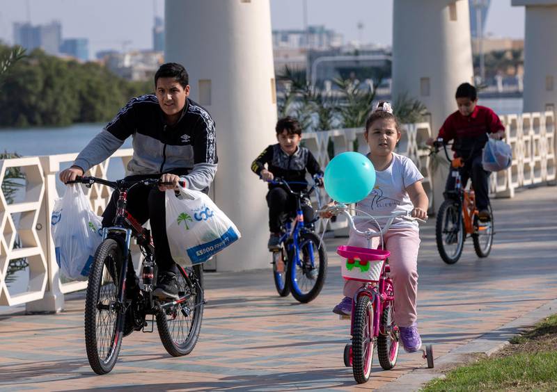 Abu Dhabi, United Arab Emirates, December 13, 2019.    -- Bikers enjoy park day Friday at the Dolphin Park, Eastern Mangrove.Victor Besa/The NationalSection:  NAReporter: