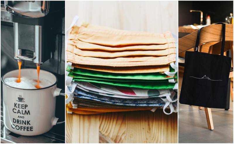 Using reusable cups, cloth face masks and reusable bags are simple ways to stay eco-friendly during the pandemic. Unsplash