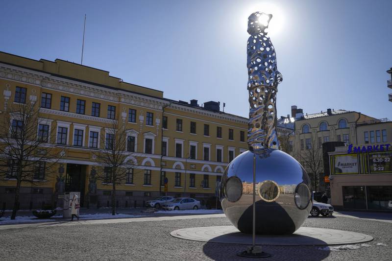 The National Memorial of the Winter War (1939-1940) outside the Ministry of Defence headquarters in Helsinki. AP