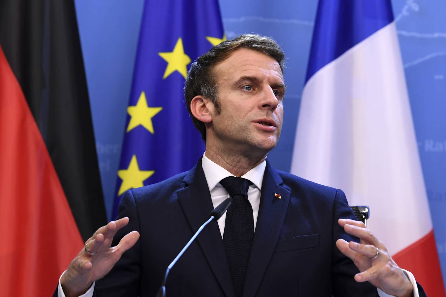 Emmanuel Macron's term at the helm of the EU coincides with the final weeks of the presidential campaign in France. AP 
